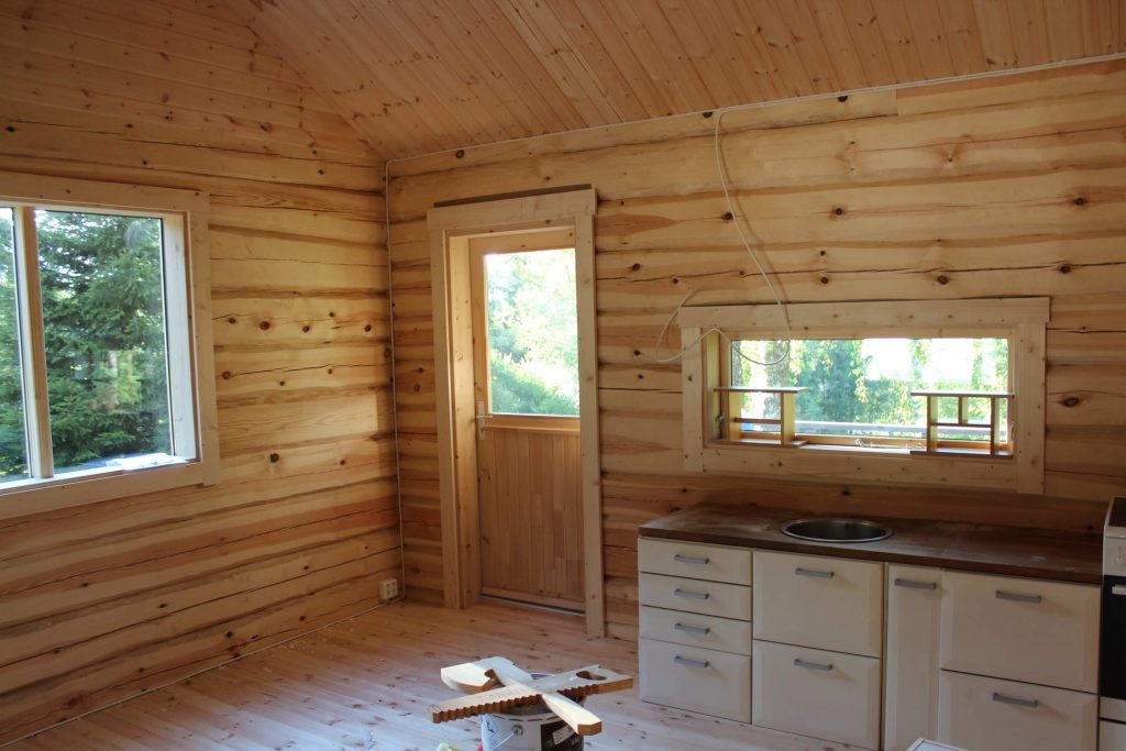Log Sauna inside view with cake corner